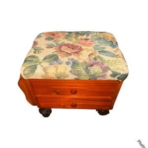 Etna Foot Stool Footrest Ottoman Stool with Wheel Wood Storage Tapestry Top Used